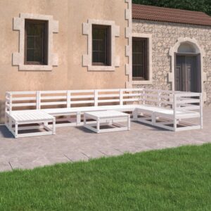 9 Piece Garden Lounge Set White Solid Pinewood