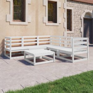 White Solid Pinewood Garden Lounge Set Rustic Outdoor Sofa Patio Furniture