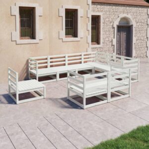 9 Piece Garden Lounge Set White Solid Pinewood