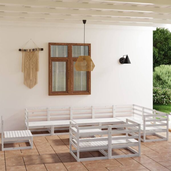 11 Piece Garden Lounge Set White Solid Pinewood