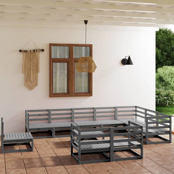 11 Piece Garden Lounge Set Grey Solid Pinewood