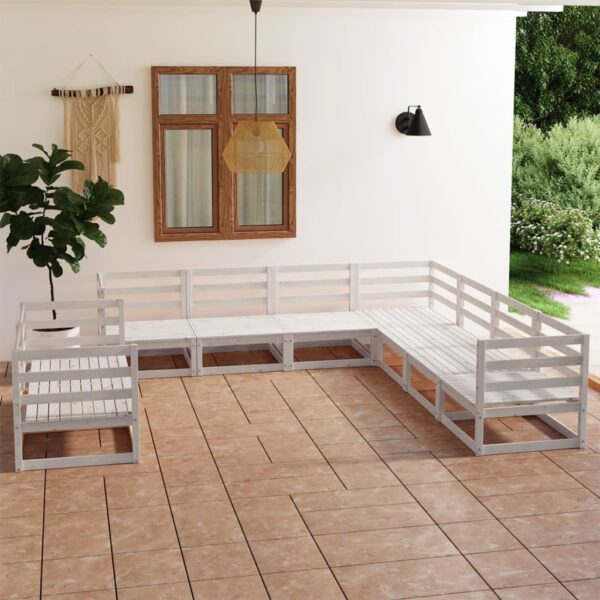 9 Piece Garden Lounge Set White Solid Pinewood