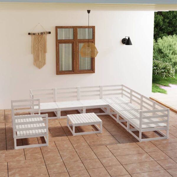 10 Piece Garden Lounge Set White Solid Pinewood