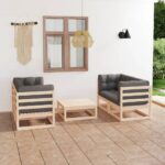 5 Piece Garden Lounge Set with Cushions Solid Pinewood