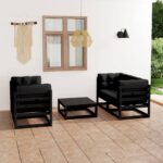 5 Piece Garden Lounge Set with Cushions Solid Pinewood