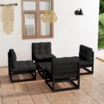 5 Piece Garden Lounge Set with Cushions Solid Pinewood