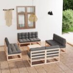 9 Piece Garden Lounge Set with Cushions Solid Pinewood