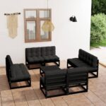 9 Piece Garden Lounge Set with Cushions Solid Pinewood