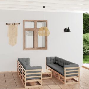 9 Piece Garden Lounge Set with Cushions Solid Pinewood