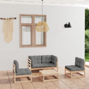 5 Piece Garden Lounge Set with Cushions Solid Pinewood