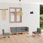 5 Piece Garden Lounge Set with Cushions Solid Pinewood