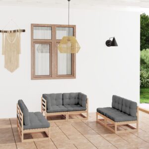 6 Piece Garden Lounge Set with Cushions Solid Pinewood