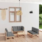 7 Piece Garden Lounge Set with Cushions Solid Pinewood