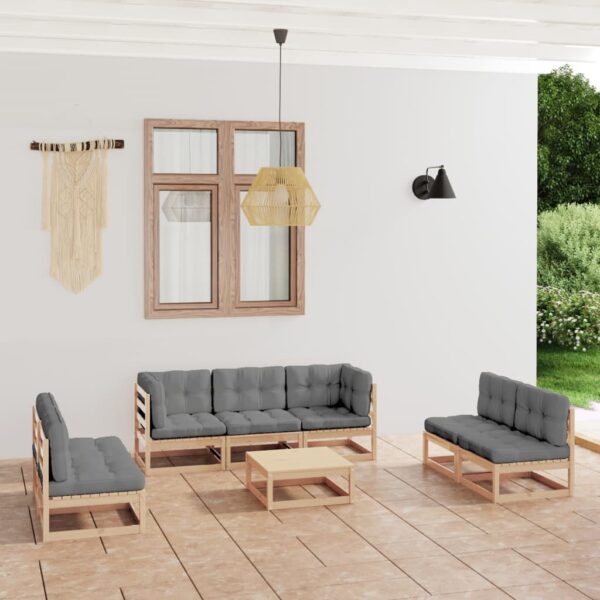 8 Piece Garden Lounge Set with Cushions Solid Pinewood