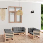 6 Piece Garden Lounge Set with Cushions Solid Pinewood