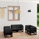 6 Piece Garden Lounge Set with Cushions Solid Pinewood