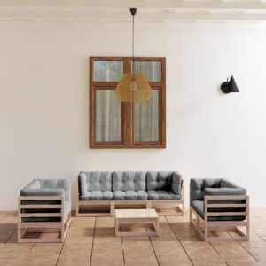 8 Piece Garden Lounge Set with Cushions Solid Pinewood