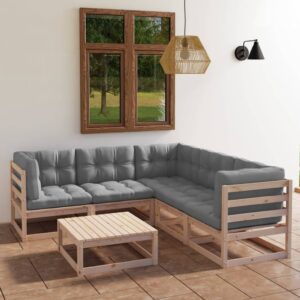 6 Piece Garden Lounge Set with Cushions Solid Pinewood