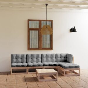 6 Piece Garden Lounge Set with Cushions Solid Pinewood