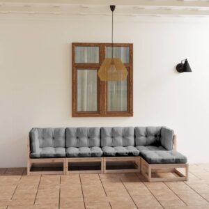 5 Piece Garden Lounge Set with Cushions Solid Pinewood