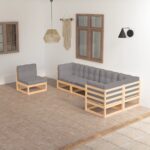 6 Piece Garden Lounge Set with Cushions Solid Pinewood