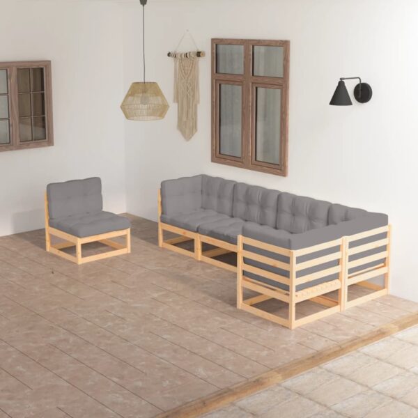 6 Piece Garden Lounge Set with Cushions Solid Pinewood