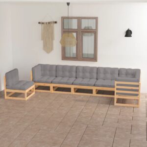 7 Piece Garden Lounge Set with Cushions Solid Pinewood