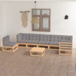 8 Piece Garden Lounge Set with Cushions Solid Pinewood