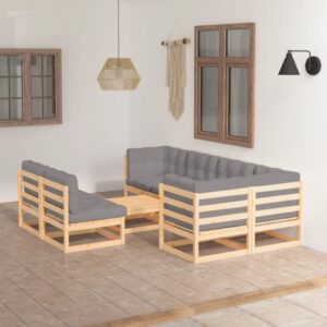 8 Piece Garden Lounge Set with Cushions Solid Pinewood