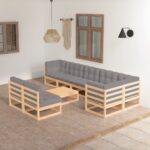 9 Piece Garden Lounge Set with Cushions Solid Pinewood