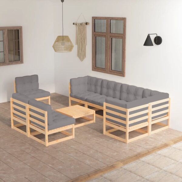 9 Piece Garden Lounge Set with Cushions Solid Pinewood