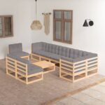 10 Piece Garden Lounge Set with Cushions Solid Pinewood