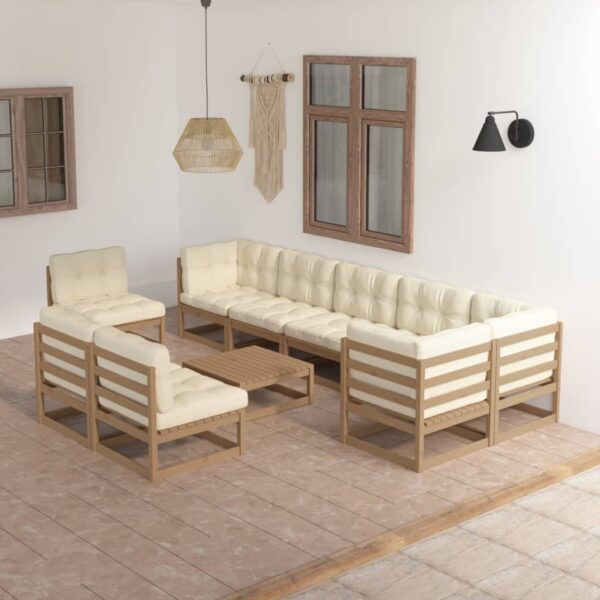 10 Piece Garden Lounge Set with Cushions Solid Pinewood