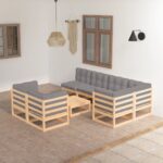 8 Piece Garden Lounge Set with Cushions Solid Pinewood