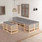 8 Piece Garden Lounge Set with Cushions Solid Pinewood