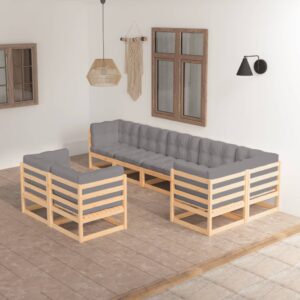 8 Piece Garden Lounge Set with Cushions Solid Pinewood