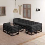 9 Piece Garden Lounge Set with Cushions Solid Pinewood