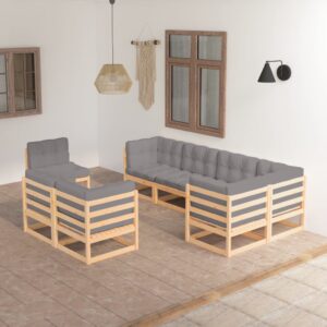 8 Piece Garden Lounge Set with Cushions Solid Pinewood