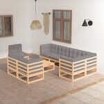 9 Piece Garden Lounge Set with Cushions Solid Pinewood