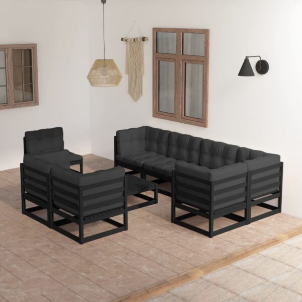 9 Piece Garden Lounge Set with Cushions Solid Pinewood