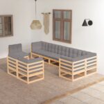 9 Piece Garden Lounge Set with Cushions Solid Pinewood