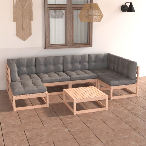 7 Piece Garden Lounge Set with Cushions Solid Pinewood