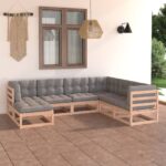 7 Piece Garden Lounge Set with Cushions Solid Pinewood