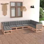 8 Piece Garden Lounge Set with Cushions Solid Pinewood