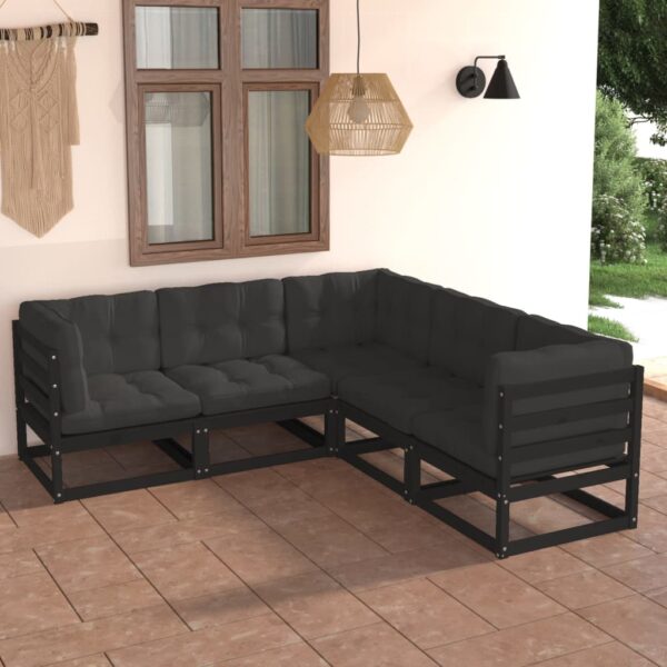 5 Piece Garden Lounge Set with Cushions Solid Pinewood