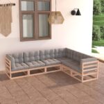 6 Piece Garden Lounge Set with Cushions Solid Pinewood