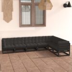 7 Piece Garden Lounge Set with Cushions Black Solid Pinewood