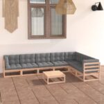 8 Piece Garden Lounge Set with Cushions Solid Pinewood