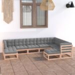 9 Piece Garden Lounge Set with Cushions Solid Pinewood