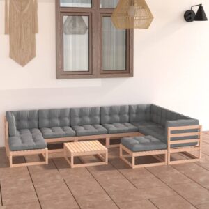 10 Piece Garden Lounge Set with Cushions Solid Pinewood